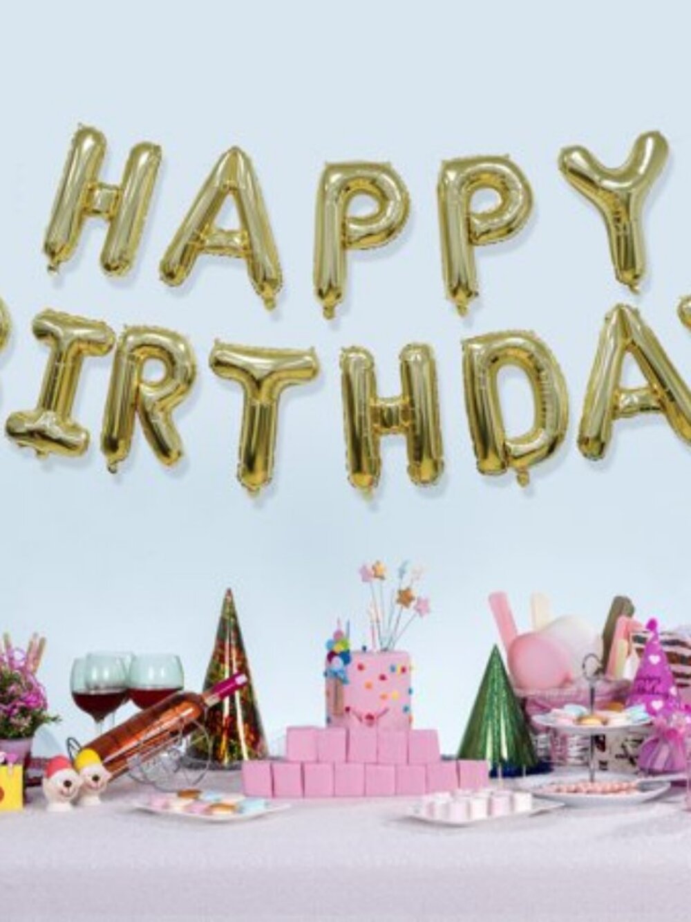 Gold Happy Birthday Air-Filled Balloon Banner  16 Pieces  by Way to Celebrate